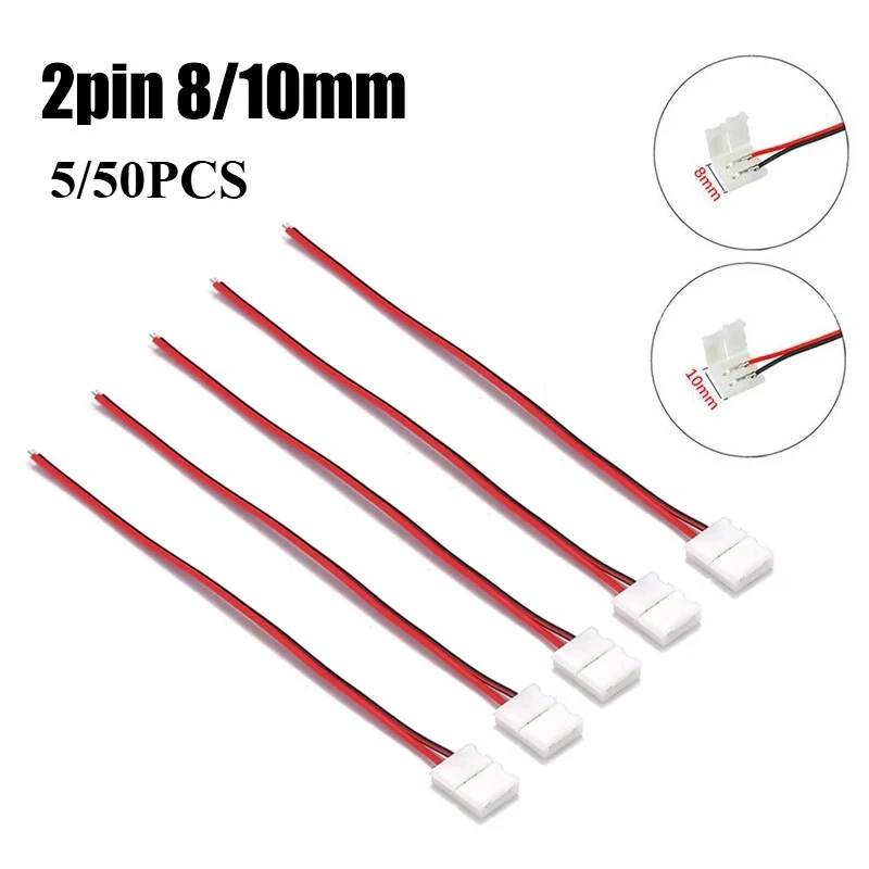 5/50 Uds 2 pines 8mm 10mm tiras de luces LED conector Clip de empalme para SMD 3528 5050 5630 lámparas de tira LED Barra de luz Conector
