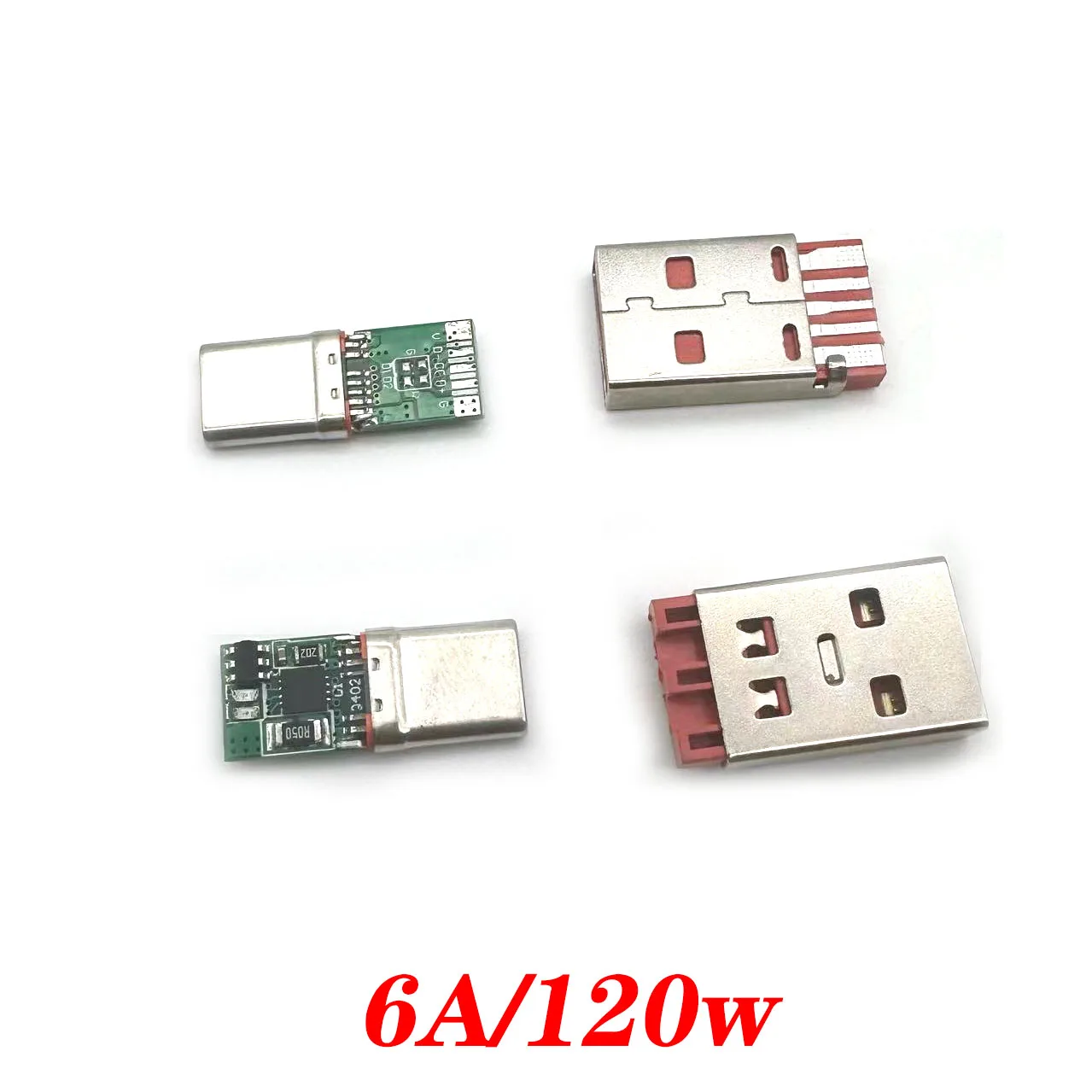 Puerto conector USB tipo C de 5 pines, conector macho de soldadura, enchufe PCB, USB-A tipo 120W/6A, enchufe de alimentación de alta corriente