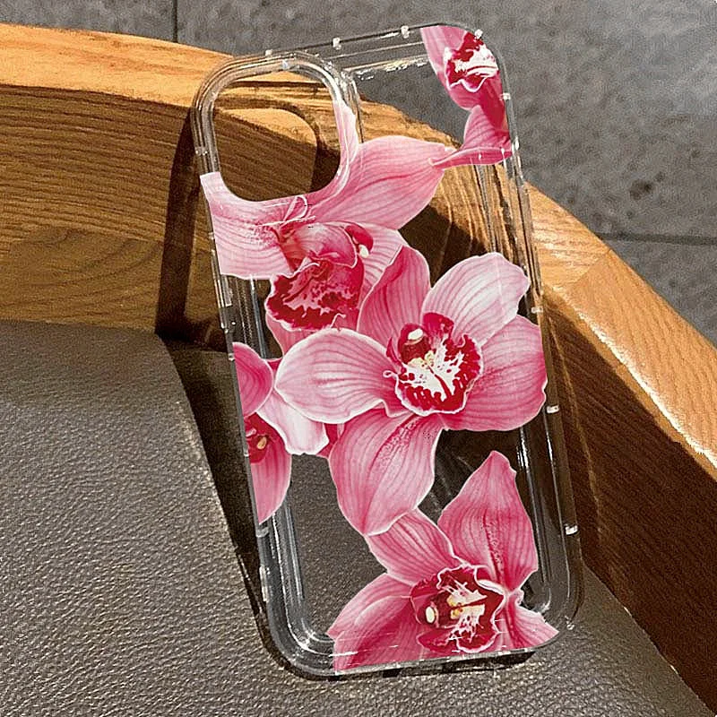 Funda transparente con estampado de orquídeas rosa para Samsung Galaxy S25 S24 S23 Ultra S22 S21 FE A14 A34 A15 A35 A52 A53 A54 A33 A55 5G, funda suave - imagen 2