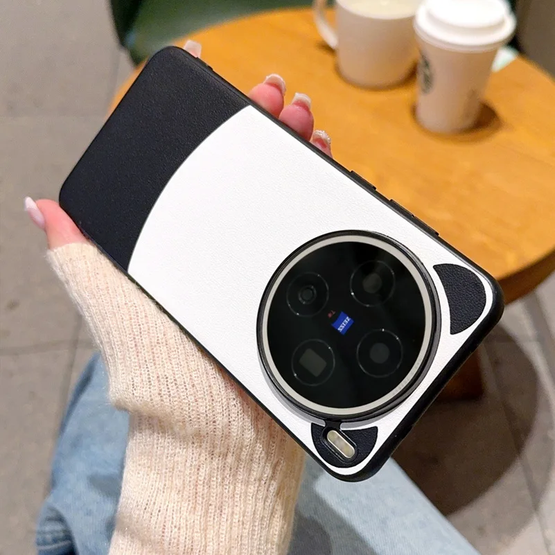 Funda protectora con anillo elevado de cuero liso de Panda bonito para VIVO X200 Ultra X200s x200 pro mini X100 Ultra X100S, funda protectora para cámara - imagen 3