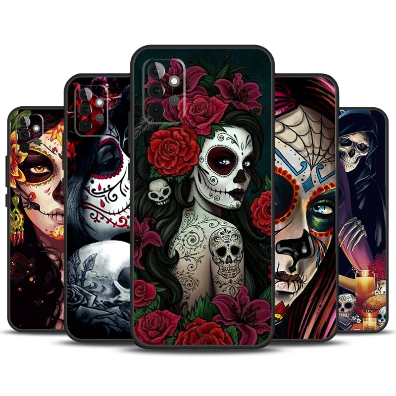 Catrina hermosa chica rosa cráneo funda para Samsung Galaxy A13 A33 A53 A32 A52 A22 A12 A15 A25 A71 A51 A14 A24 A34 A54
