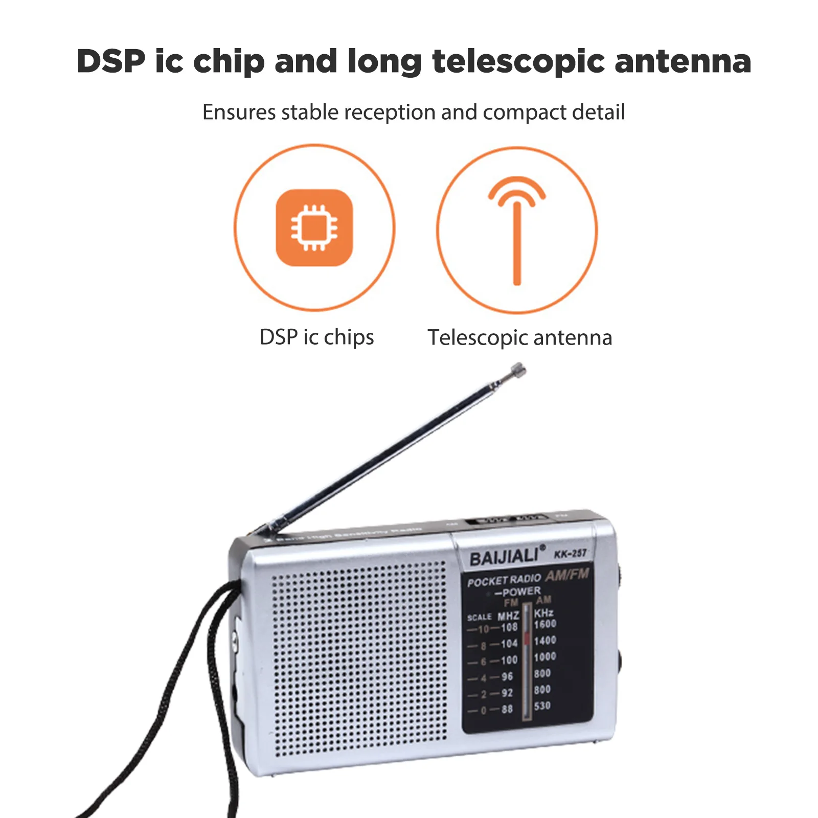 Radio Digital estéreo SW/AM/FM para exteriores, antena telescópica operada por batería, receptor de Radio de banda completa con altavoz y conector de 3,5mm - imagen 3