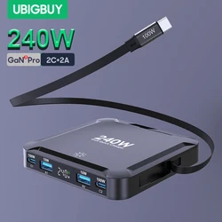 Ubigbuy Cargador GaN de 240 W con Cable USB-C Retráctil