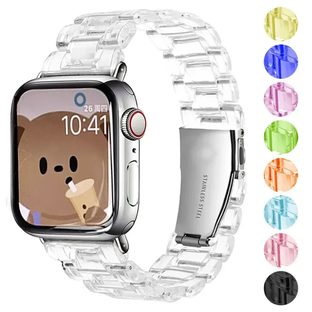 Correa transparente para apple watch band 41-45mm-42-46mm-40mm-44mm 38mm pulsera de eslabones iwatch serie 8 7 6 5 4 SE 9 10 ultra 2 49mm - imagen 3
