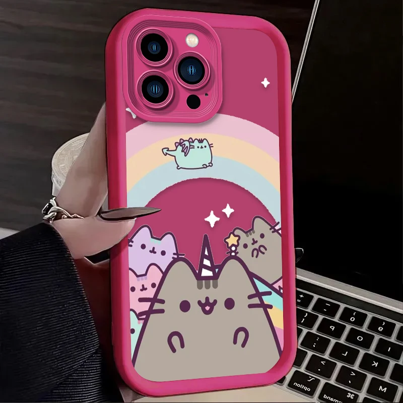 Preciosa funda de silicona suave de gato Pusheen para iPhone 16 15 14 13 12 11 Pro Max X XS X S Max XR SE 2020 7 8 Plus iphone16 contraportada - imagen 4