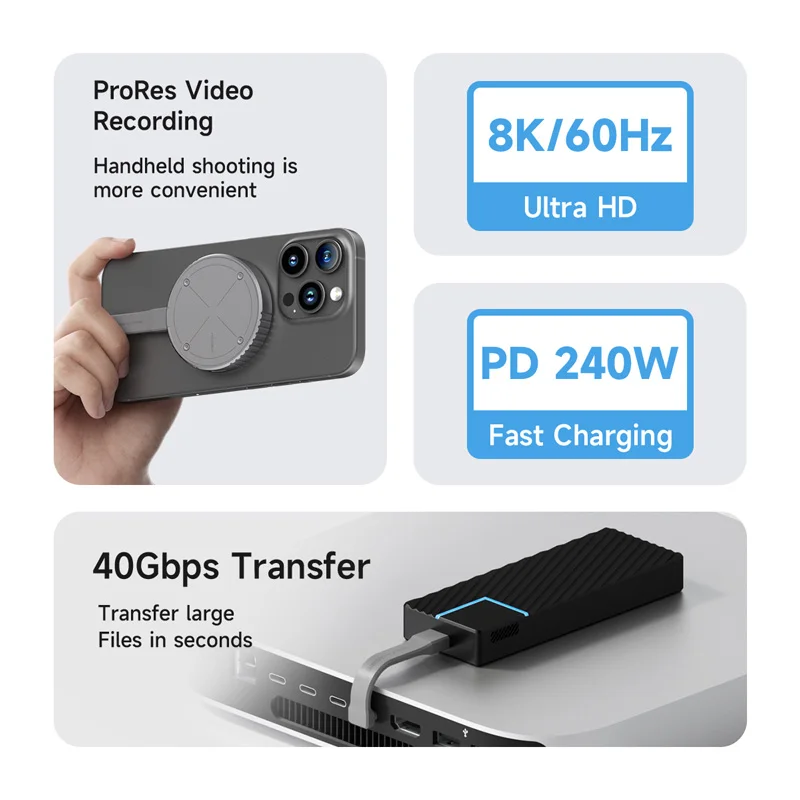 Hagibis Cable corto USB C 40Gbps Cable USB4 PD 240W carga rápida para SSD iPhone 16 banco de energía USB DAC y AMP amplificador de auriculares - imagen 3