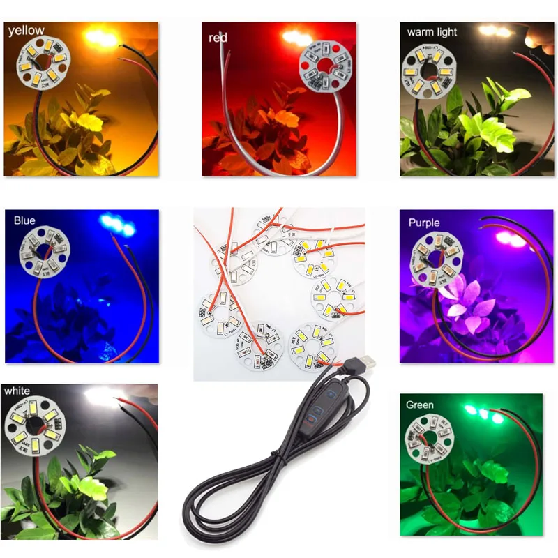 LED 5730SMD 3W 5V chip de lámpara fuente de tablero de luz con bombilla de línea transformación redonda regulable verde azul púrpura luz cálida
