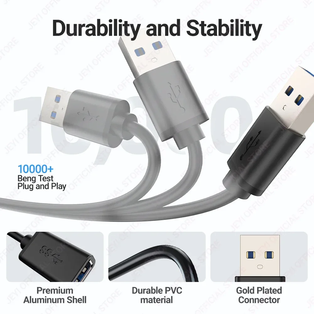 JEYI Cable de extensión USB, USB 3.0 GEN1 5G extender cable macho a hembra, teclado, ratón, unidad flash compatible con transferencia rápida de datos - imagen 4