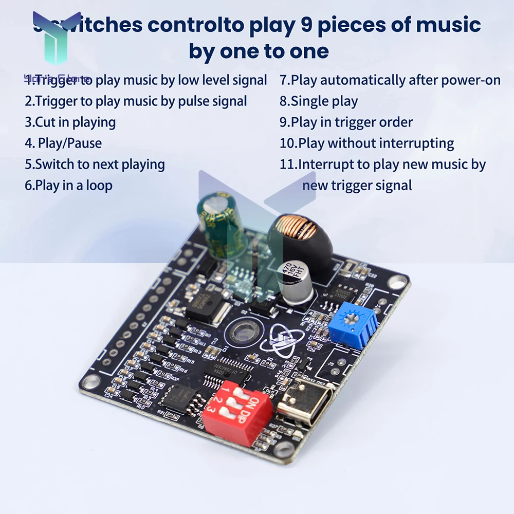 Módulo de Audio DY-HF20W, disparador independiente de 9 vías, reproductor MP3/WAV, voltaje amplio de 20W, 12-85VDC, módulo de sonido personalizable USB - imagen 2