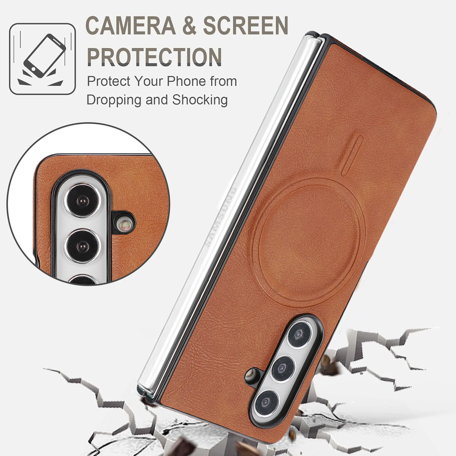 Funda magnética para Samsung Galaxy Z Fold 7 6 5 4 3, Funda de cuero suave mate con imán fuerte, Funda plegable a prueba de golpes Mag-safe - imagen 3
