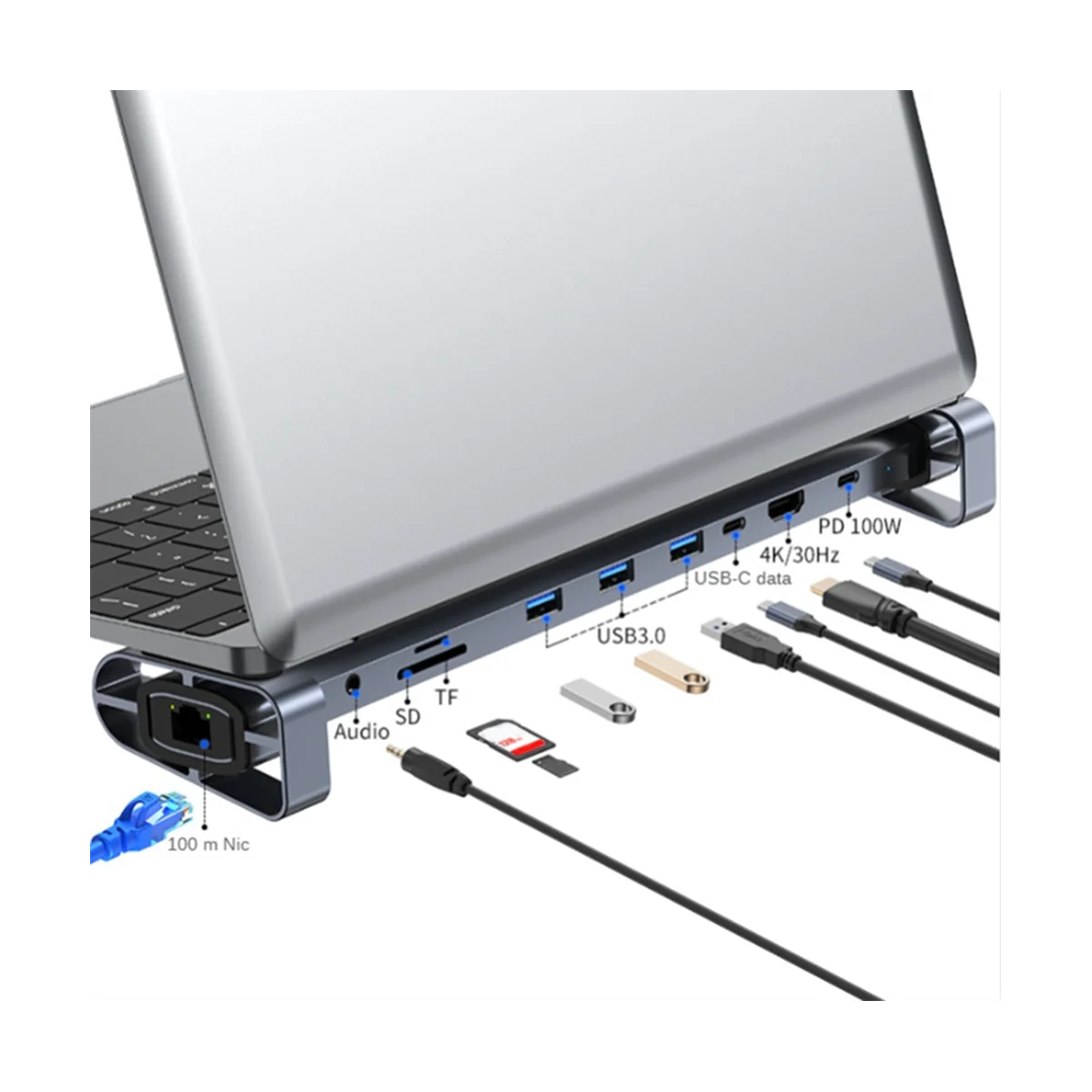 USB C HUB Type C To HDMI-Compatible 3.5Mm Audio Jack USB 3.0 Adapter 10 In 1 Type C HUB Dock USB C Splitter Laptop Stand - imagen 2