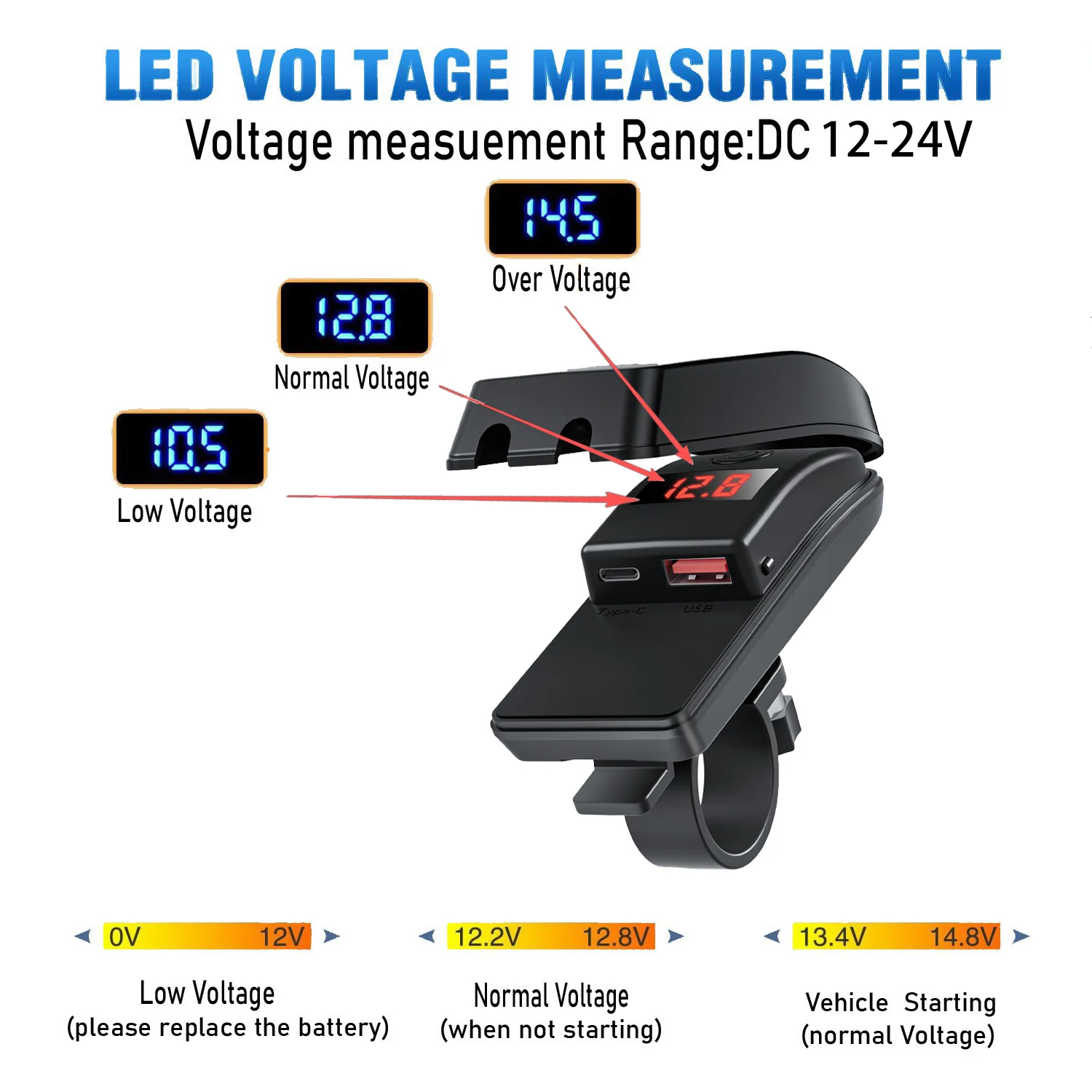 PD QC3.0 cargador rápido USB para motocicleta, manillar de 36W, enchufe USB tipo C con interruptor, voltímetro, adaptador de fuente de alimentación impermeable de 12V - imagen 4