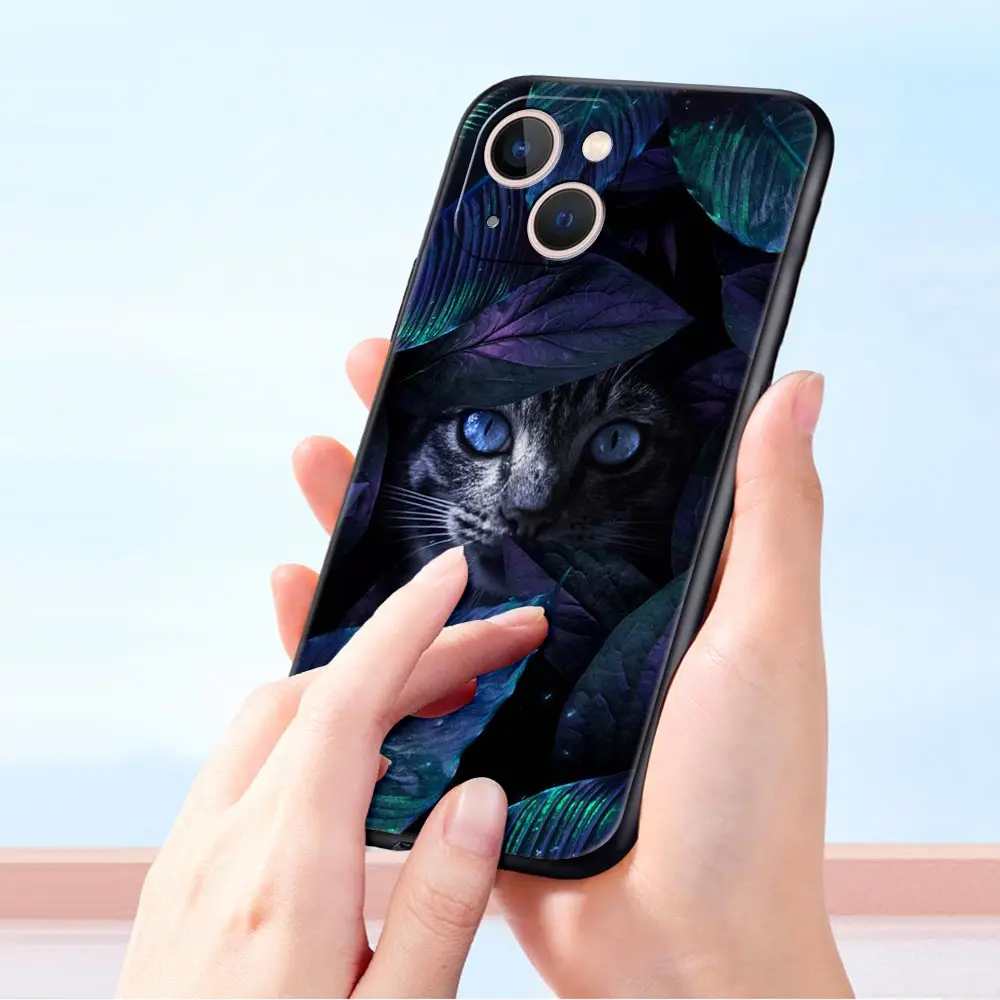 Funda de teléfono de lujo con Gato de detección para iPhone, cubierta protectora de silicona negra, bonita, 13, 15, 14, 12, Mini, 11 Pro MAX, XR, X, SE, XS, 7, 8 Plus - imagen 5