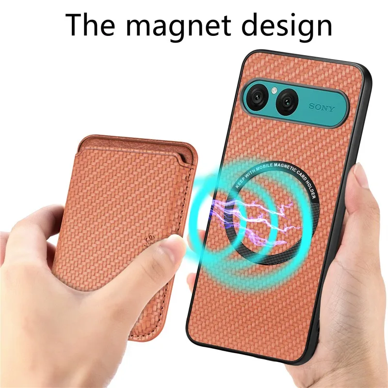 Para Sony Xperia 10 VII funda Magsafe cartera tarjetero cubierta para Sony Xperia 10 V II 10vii ranura para tarjeta magnética cubierta de fibra de carbono
