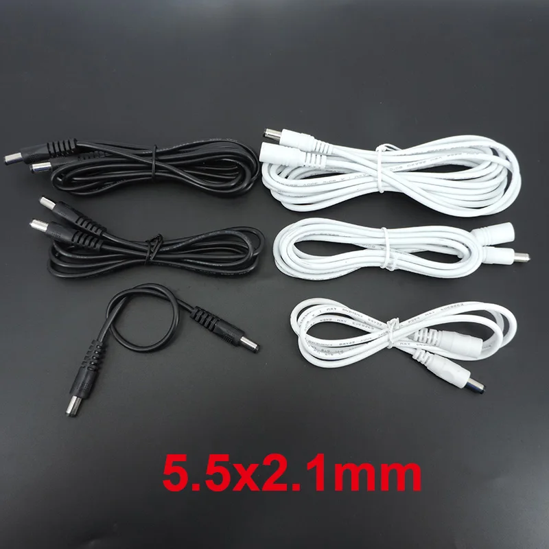 10x 22awg 3A DC macho a macho hembra adaptador de fuente de alimentación cable blanco negro enchufe 5,5x2,1mm cable conector 12V cables de extensión A07 - imagen 3