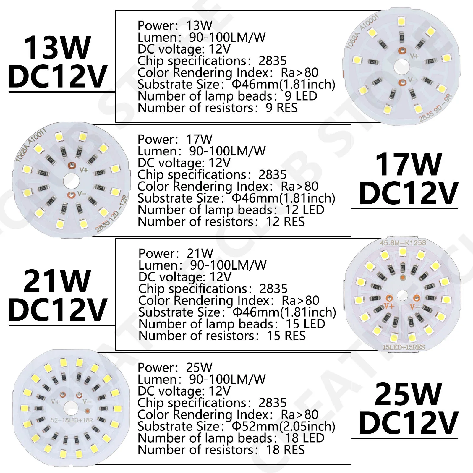 Panel de luz LED con atenuador de Control remoto, 13W, 17W, 21W, 25W, DC12V, LED blanco frío y cálido, PCB, sustrato de aluminio, bombilla redonda DIY - imagen 4