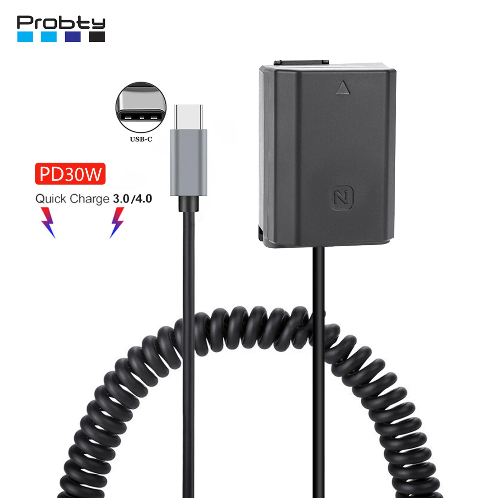 Adaptador de CA de alimentación CC de batería simulada tipo C/USB-C a NP-FZ100 para cámara Sony ILME-FX3 A6600 A7M3 A7M3K A7RM3 A7RM4 A9 A9M2 A7M3