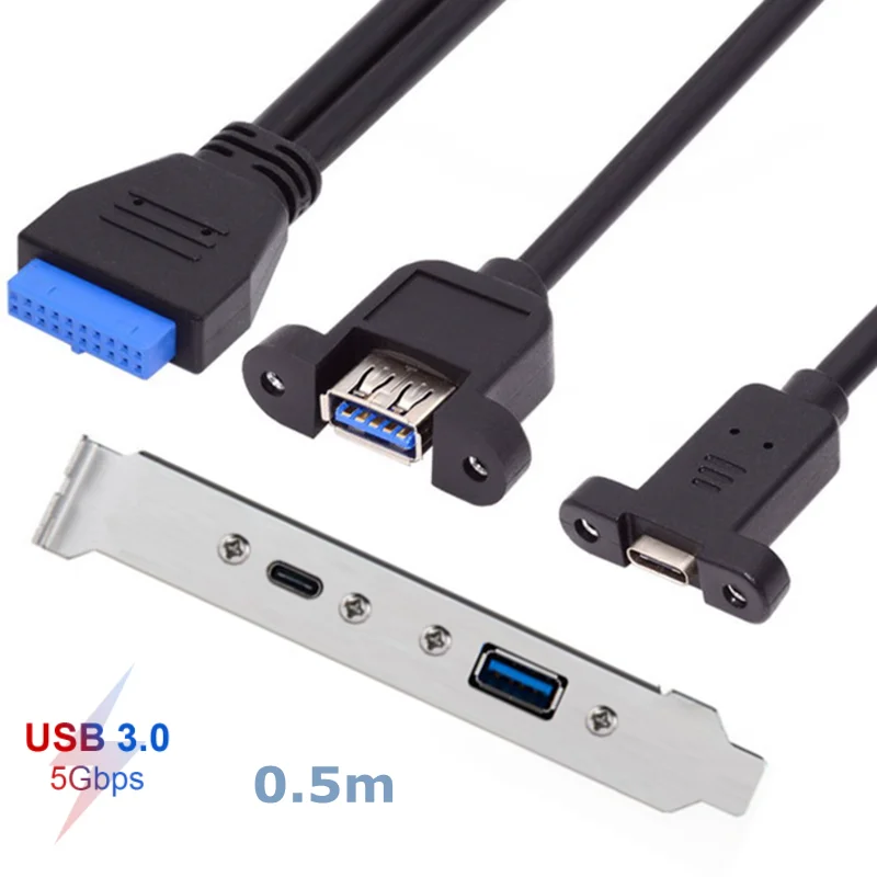 Puerto de expansión USB 0,5 trasero, 3,1 m, 5Gbps, 20 pines a TYPE-C hembra y USB 3,0 hembra, Cable de datos con bisel en el chasis del ordenador - imagen 2