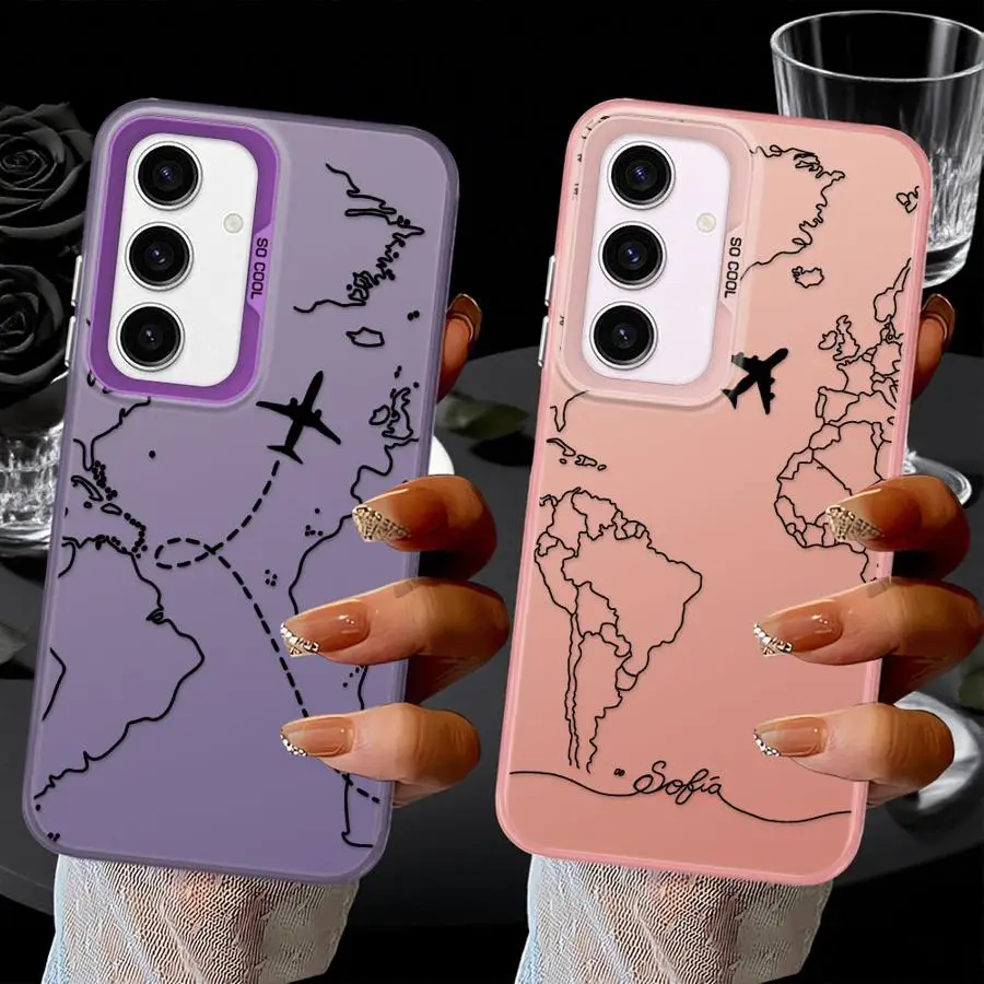 Línea de avión mapa topográfico funda trasera de teléfono para Samsung Galaxy A53 A24 A26 A73 A33 A34 A23 A32 A36 A22 A52 A25