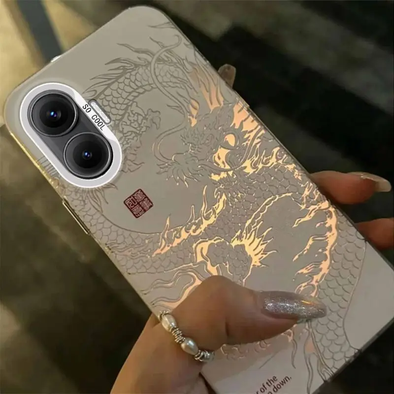 Para Poco F7 5G Funda armadura dargon patrón mate Protector contraportada para Xiaomi Poco F7 F 7 PocoF7 Funda a prueba de golpes