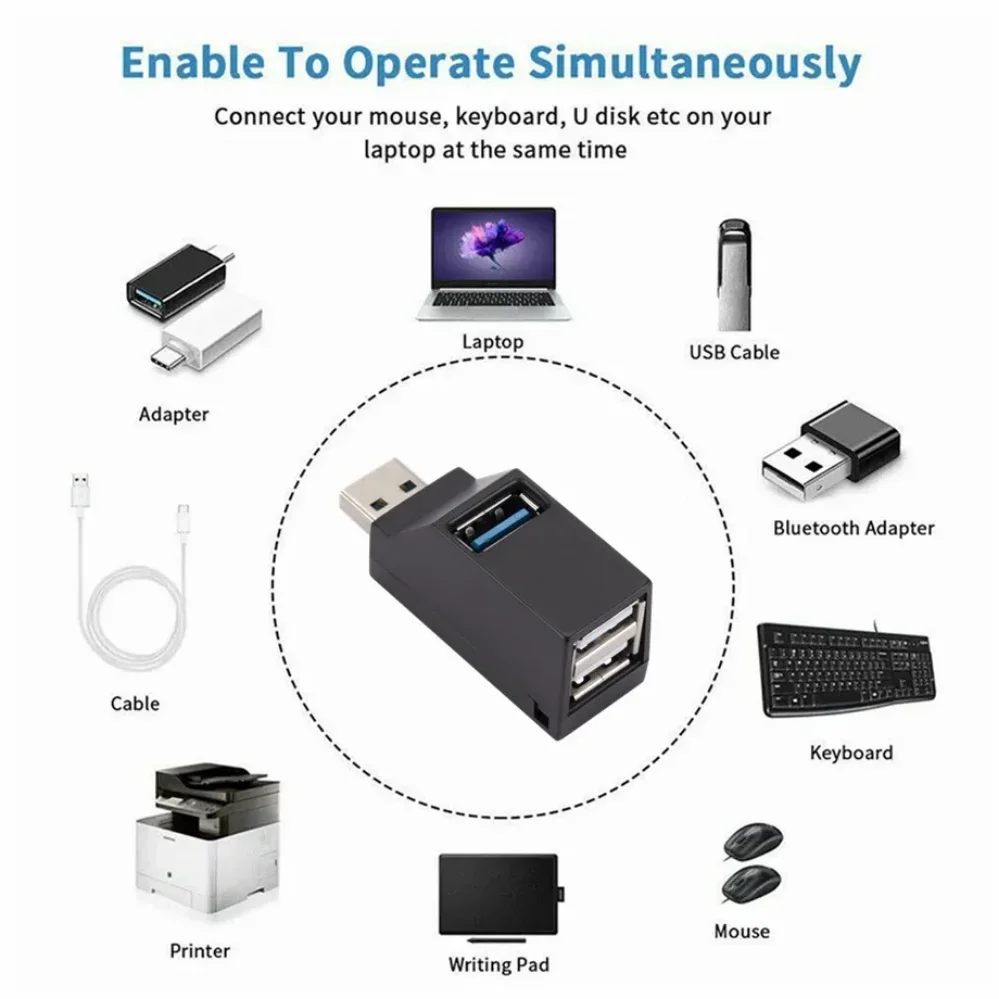 PzzPss USB Hub 2,0 adaptador giratorio de alta velocidad U lector de disco divisor 3 puertos USB 2,0 para ordenador PC portátil Mac Mini Accesorios - imagen 4