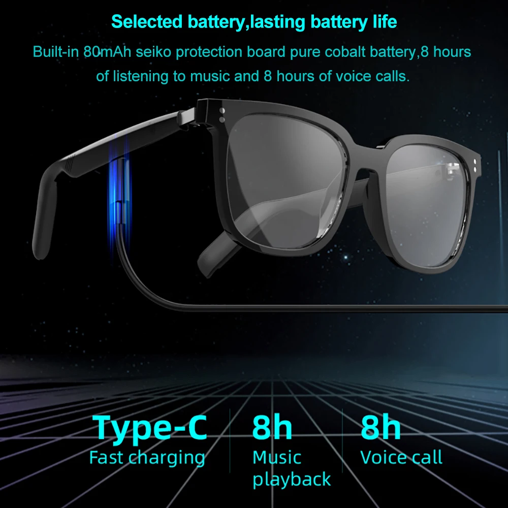Gafas inteligentes Bluetooth 5,4 micrófono incorporado asistente táctil de voz gafas de música llamadas impermeables gafas de sol Anti-UV - imagen 5