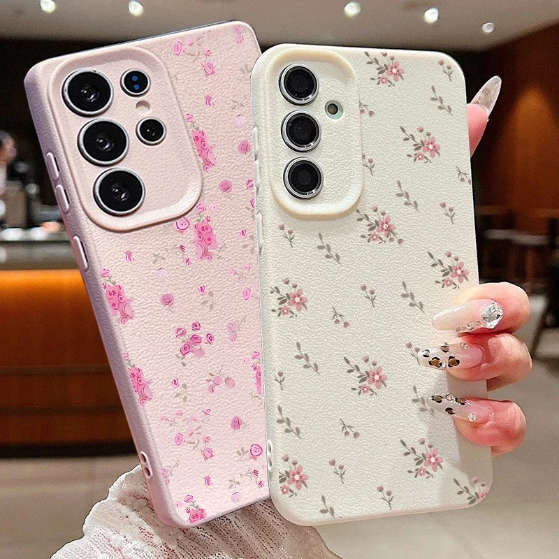 Funda rosa con diseño de lichi y flores pequeñas para Realme C53 C51 C63 C55 C35 C30S C65 C21Y C25Y 14 13 12 11 9 Pro Plus 10 8 5G 8i
