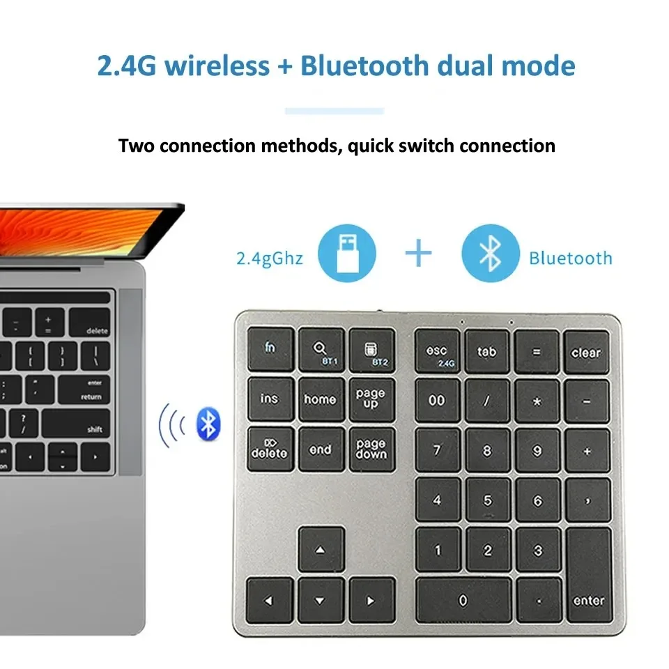 Teclado Digital inalámbrico Bluetooth 2,4G, teclado numérico inalámbrico, teclado numérico recargable de 35 teclas para IOS Android Window PC - imagen 2