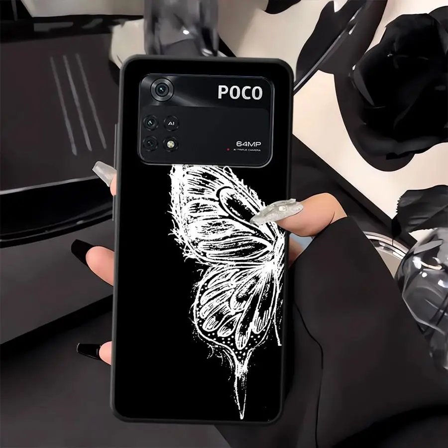 Funda de teléfono suave negra para Xiaomi Poco C61 C40 C71 C75 C50 F1 F3 X3 X4 X5 X7 Pro M5 M3 M4 M7 Pro hermosa mariposa - imagen 4
