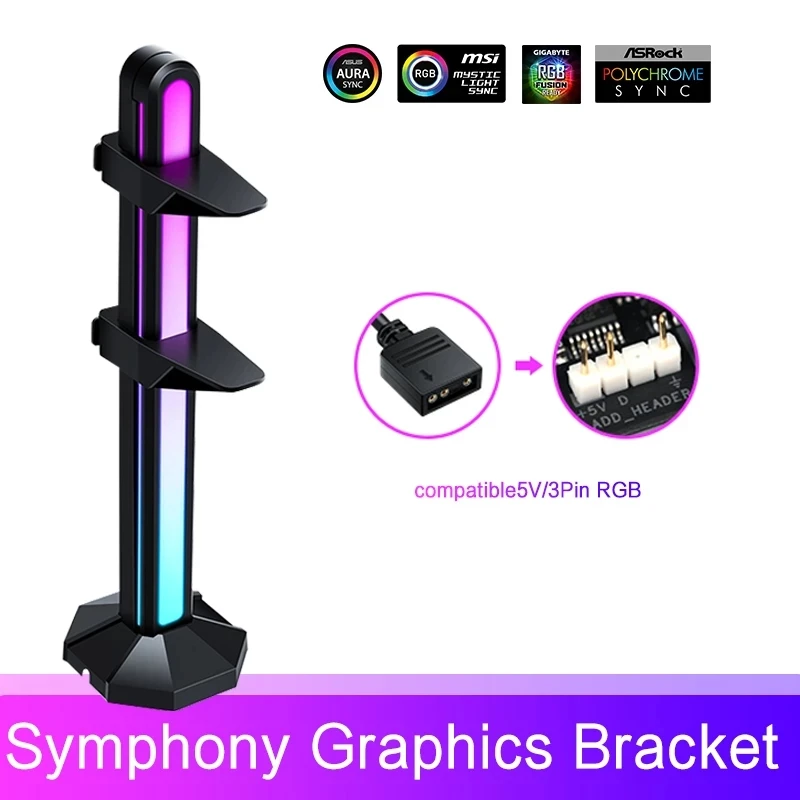 Soporte VGA Vertical RGB 12V 4 pines/5V 3 pines ARGB GPU soporte, soporte para tarjeta gráfica, Jack MOBO AURA SYNC, negro/blanco/rosa - imagen 2