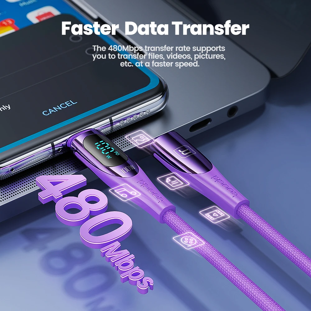 Toocki-Cable USB tipo C de carga rápida, dispositivo de datos con pantalla Digital, de 100W, 6A, para MacBook, Xiaomi, Realme y Samsung - imagen 3