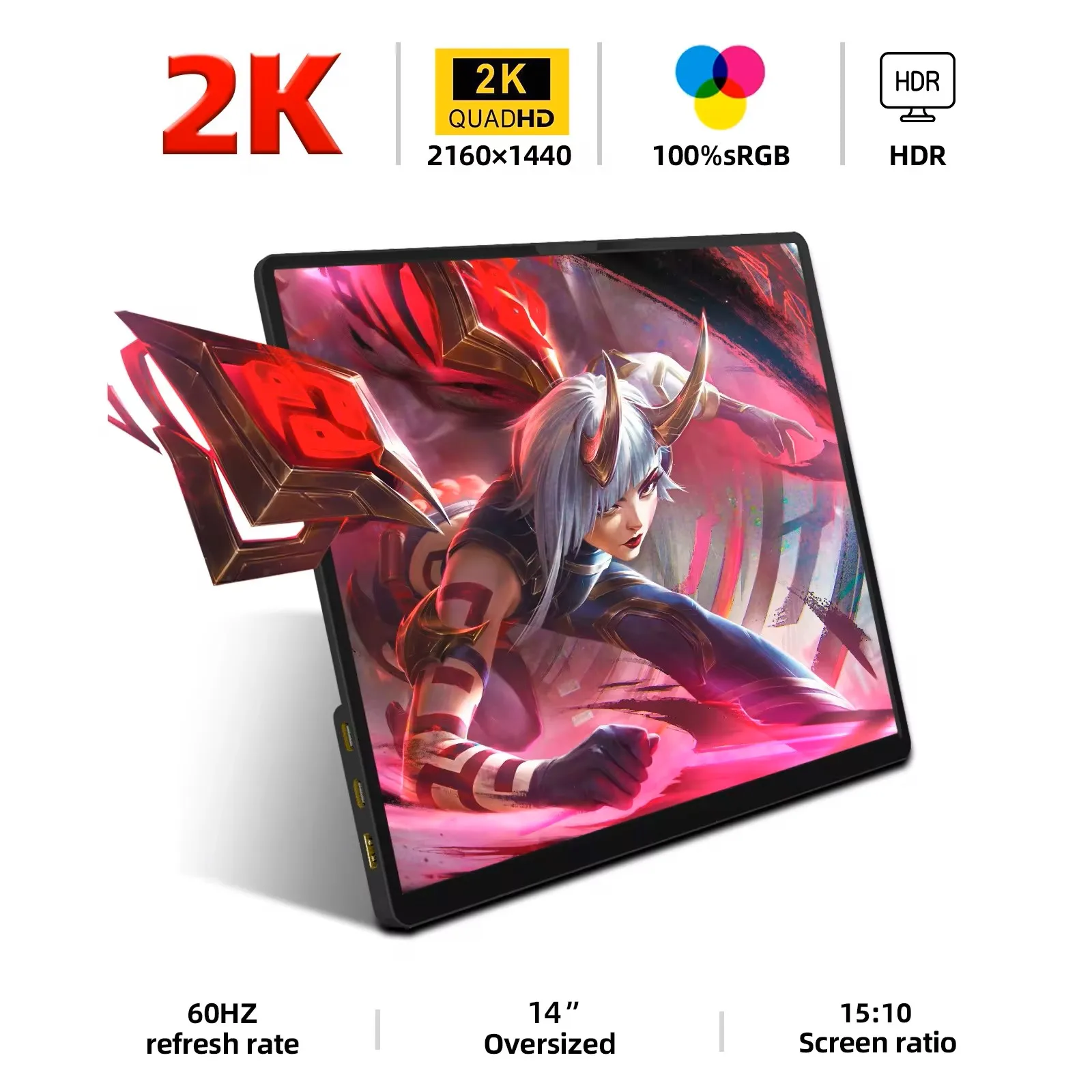 Monitor portátil 2K de 14 pulgadas 2160*1440 15: 10 IPS HDMI TYPEC para ordenador portátil XBox PS4/5 interruptor teléfono móvil extensión de ordenador Oficina