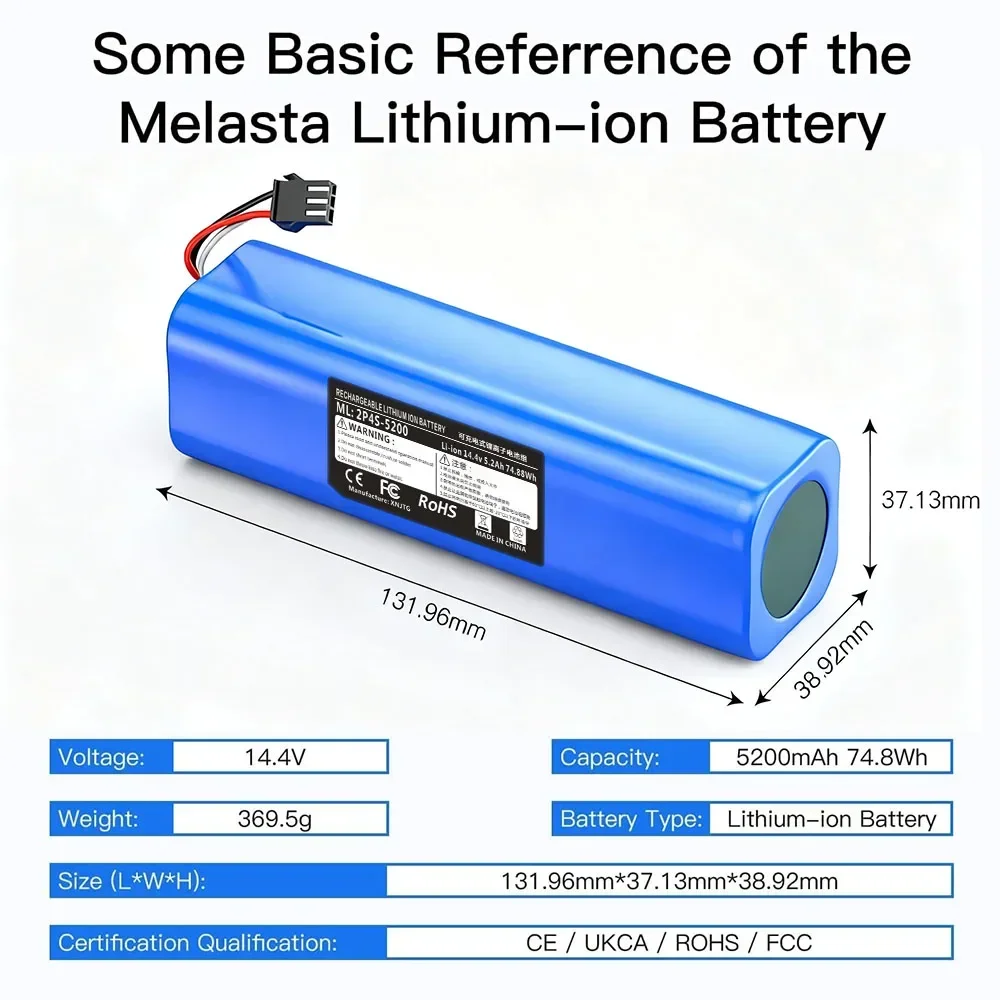 Paquete de batería de iones de litio de 14,4 V y 5200 mAh para robot de barrido ROIDMI EVE EVA Eve Plus SDJ01RM SDJ06RM. - imagen 3