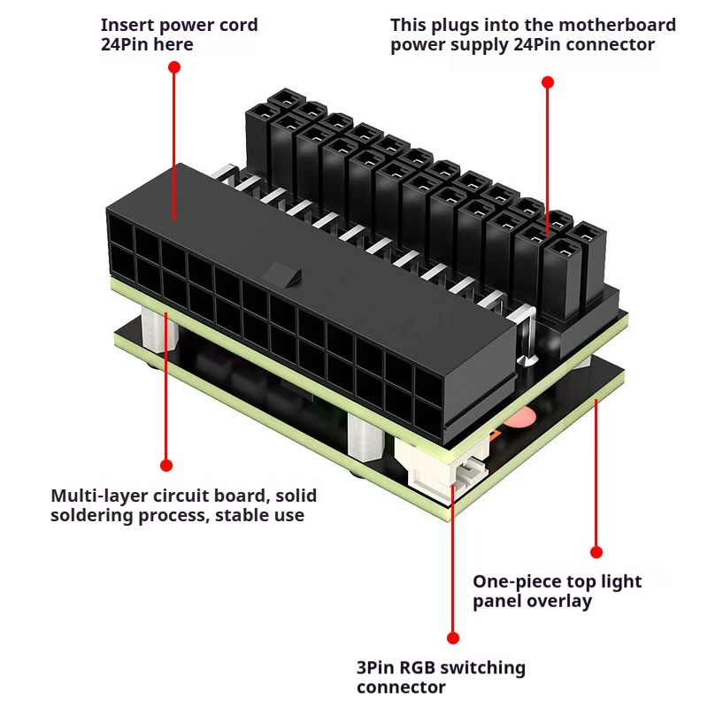 Adaptador de placa base TEUCER 24PIN ATX 90 °   Cabezal de conversión 5V 3PIN RGB sincronización de iluminación adaptador de corriente de placa base de PC - imagen 3
