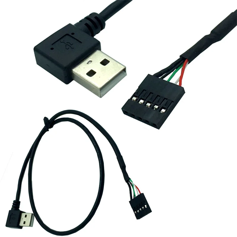 USB2.0 en ángulo de 90 grados izquierdo derecho macho a 1x 5 pines hembra 2,54 USB encabezado PCB Cable de placa base 0,5 m