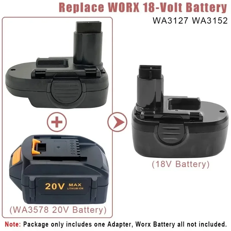 Adaptador de batería WA1820, convertidor de accesorios para batería de litio Worx de 20V para batería de iones de litio Worx de 18/20V a herramienta inalámbrica NI de 18V - imagen 5