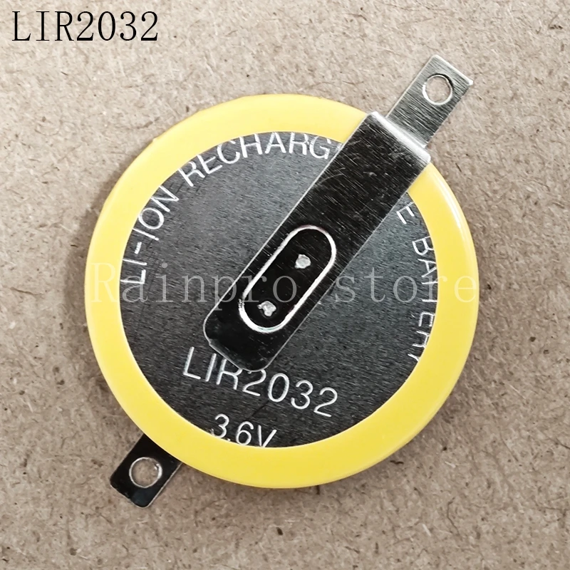 2 unids/lote LIR2032 2032 3,6 V con pines baterías de botón recargables de 180 grados