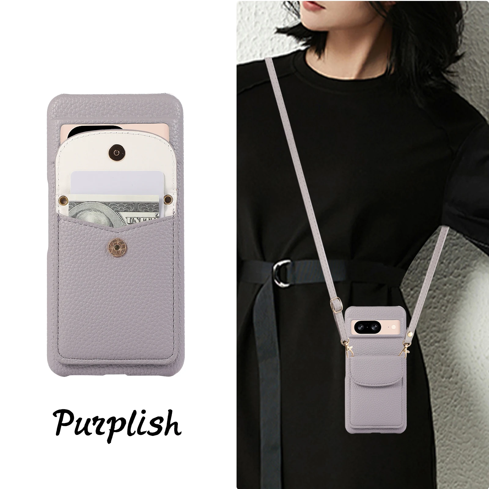 Crossbody Cards Solt Wallet Leather Phone Case For Google Pixel 8 Pro 8A 7A 7Pro Crossbody Long Rope Vertical Pocket Purse Cover - imagen 5