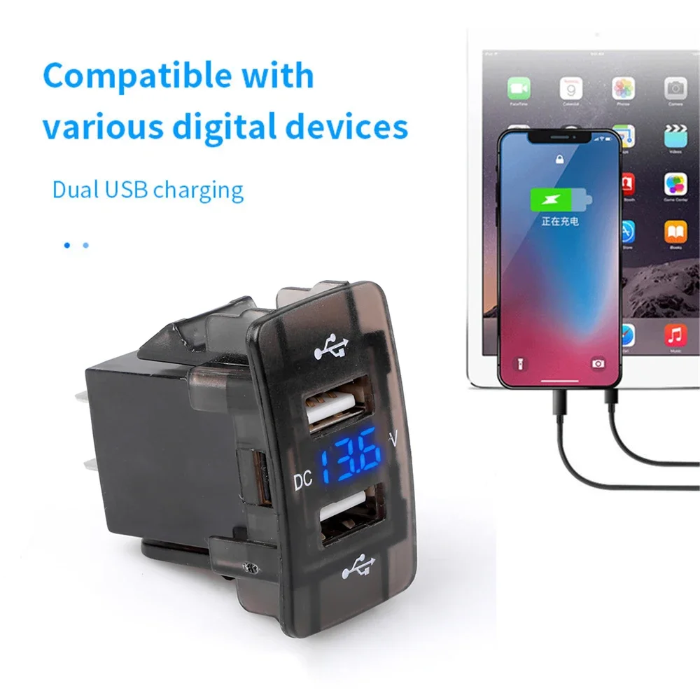 Cargador rápido de teléfono Toma de doble puerto 4.2A, 12V, 24V, con voltímetro LED, adaptador de enchufe incorporado USB para coche, cargador para Honda Crv CB500X - imagen 3