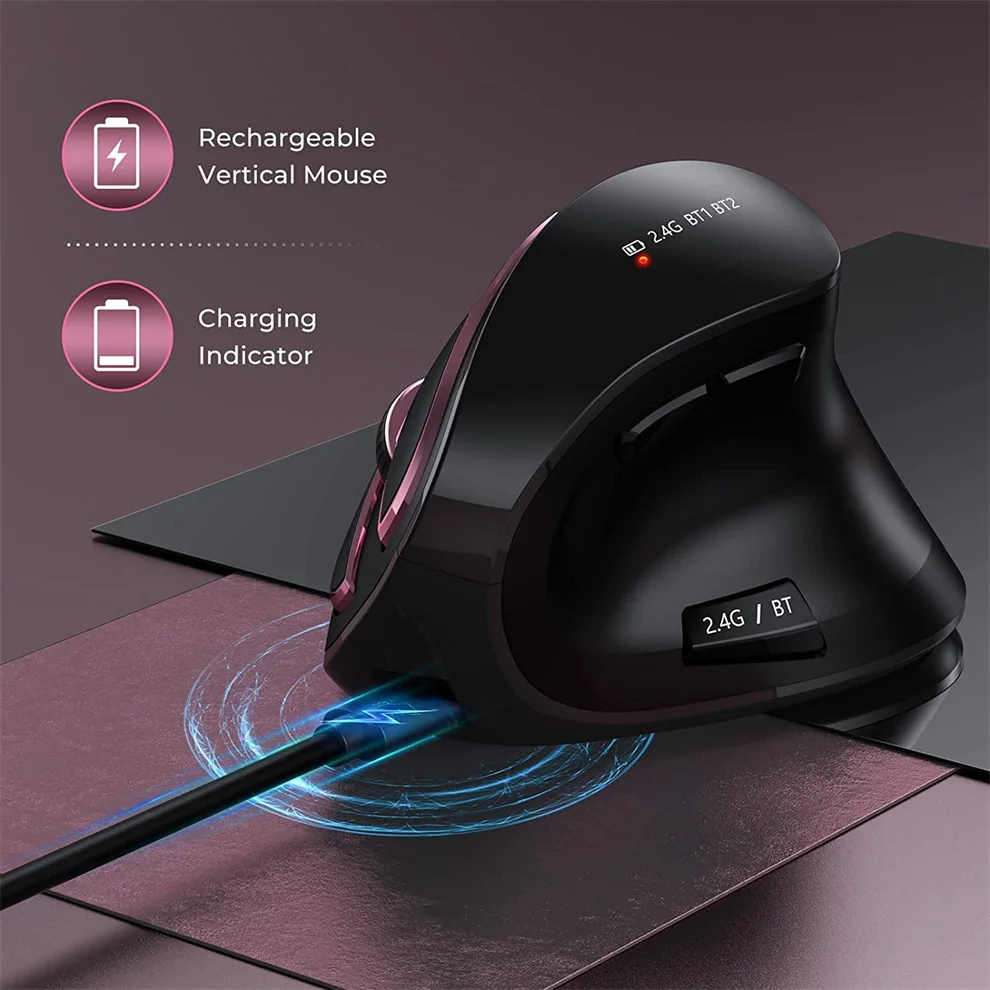 Jomaa 2,4G + ratón Vertical Bluetooth inalámbrico para Apple Mac portátil Notebook 9 botones ratón recargable para juegos para PC Ipad - imagen 4