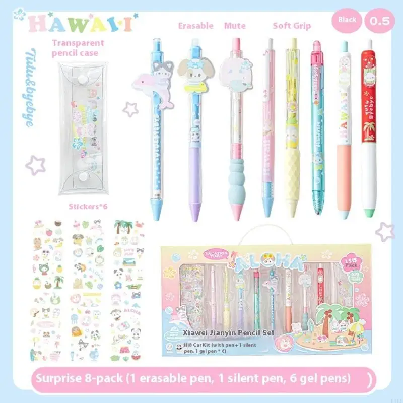 8pcs bolígrafo gel retráctil con estuche lápiz pegatinas 0.5 mm Tintas dibujos animados tintas gel K1KF - imagen 2