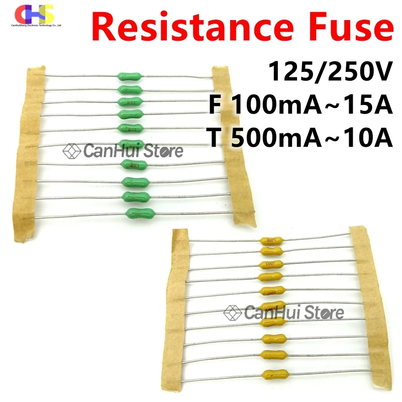 Fusible Axial de plomo verde/amarillo, 10 piezas, 2,4x7mm, 125 V, 250x7, 2,4, 100, 630mA