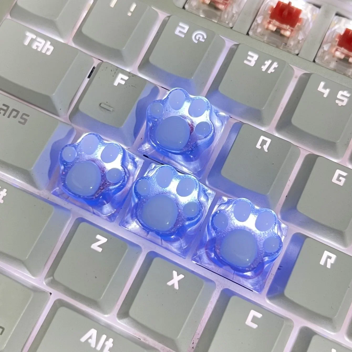 4 Uds. De teclas translúcidas bonitas de alta calidad con forma de pata de gato para teclado mecánico de eje transversal, tapa personalizada ESC WASD - imagen 4