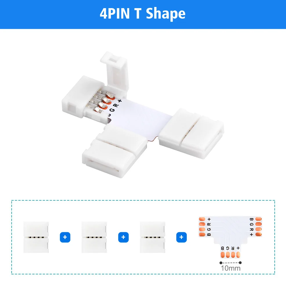 Conector Led de 4 pines y 10mm para tira de luz RGB, barra de luz con forma de L/ T/ X, SMD 5050, 2835, 3528 - imagen 3