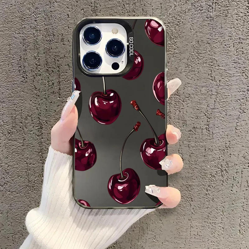 Funda de teléfono IMD plateada electrochapada con diseño de cereza bonita para iPhone 17 16 15 14 13 12 11 Pro Max 17 Air 16E 7 8 Plus X XS XR - imagen 4