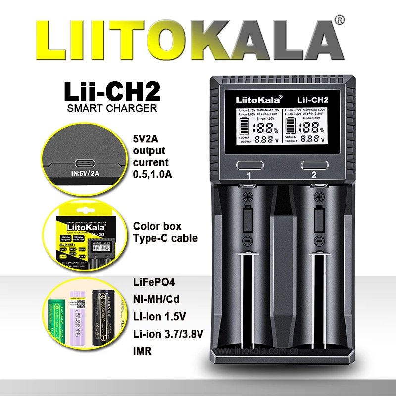 Liitokala Lii-202 Lii-402 5V2A salida tipo C interfaz de cable Universal 3,7 V 3,2 V 3,85 V 18650 21700 cargador de batería recargable - imagen 3