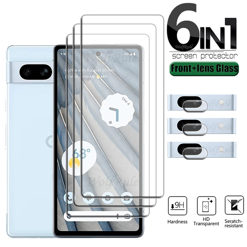 Protector de pantalla de teléfono 6 en 1 para Google Pixel 7A 7 6 7 6A cristal templado 9H HD transparente para Google Pixel 7A, cristal de lente