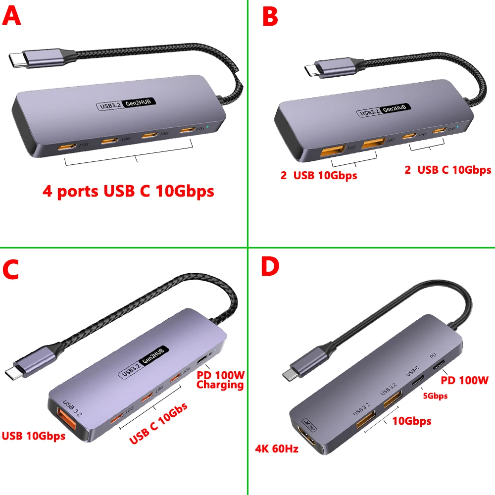10Gbps USB3.2 Gen2 HUB USB C Hub divisor 10Gb para PC portátil MacBook Air/Pro iPhone 15/15 Plus/15 Pro Max Samsung S24 S23 Ultra - imagen 2