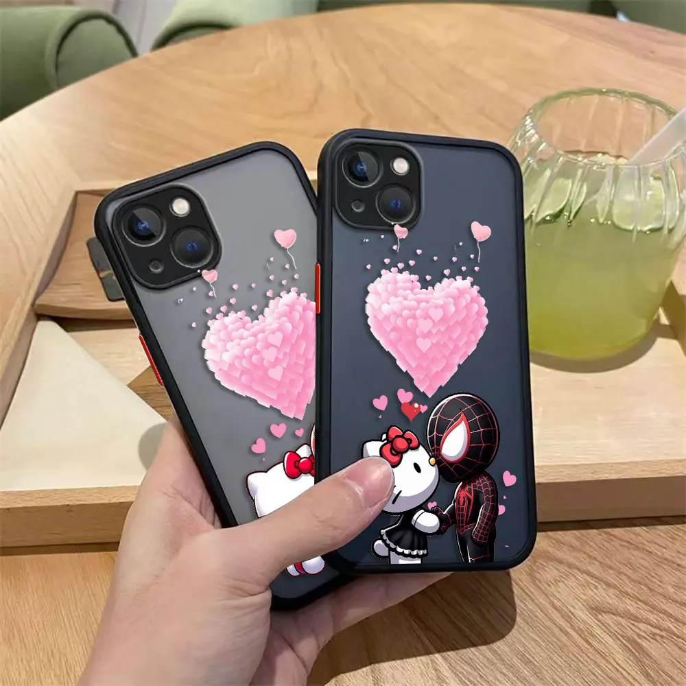 Funda de teléfono mate con dibujos de Hello k-kitty Cat para iPhone Apple 16 16E 15 11 12 13 14 Pro Max Mini SE 8 7 Plus, carcasa de TPU DIY - imagen 3