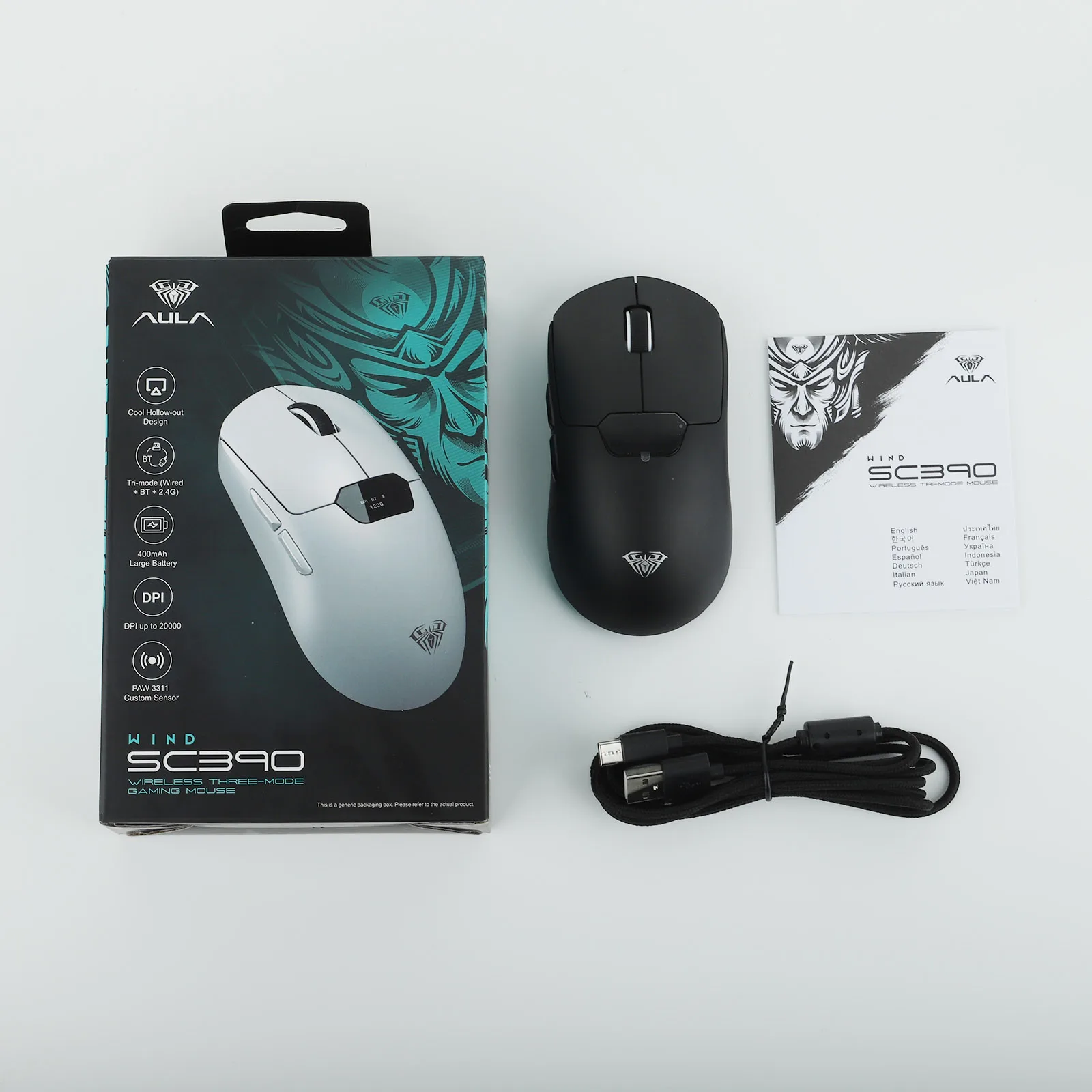 AULA SC390 Ratón para juegos ligero inalámbrico con cable/Bluetooth/2,4 GHz Sensor PAW3311 400 mAh con pantalla para Win/Mac - imagen 3